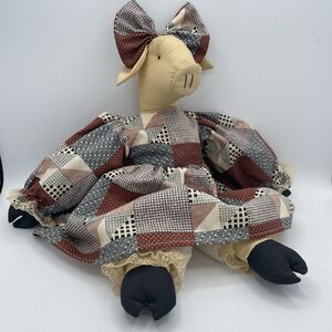 VNTG Angels Delight Primitive Handmade Stuffed Pig Cottagecore Shabby Chic EUC